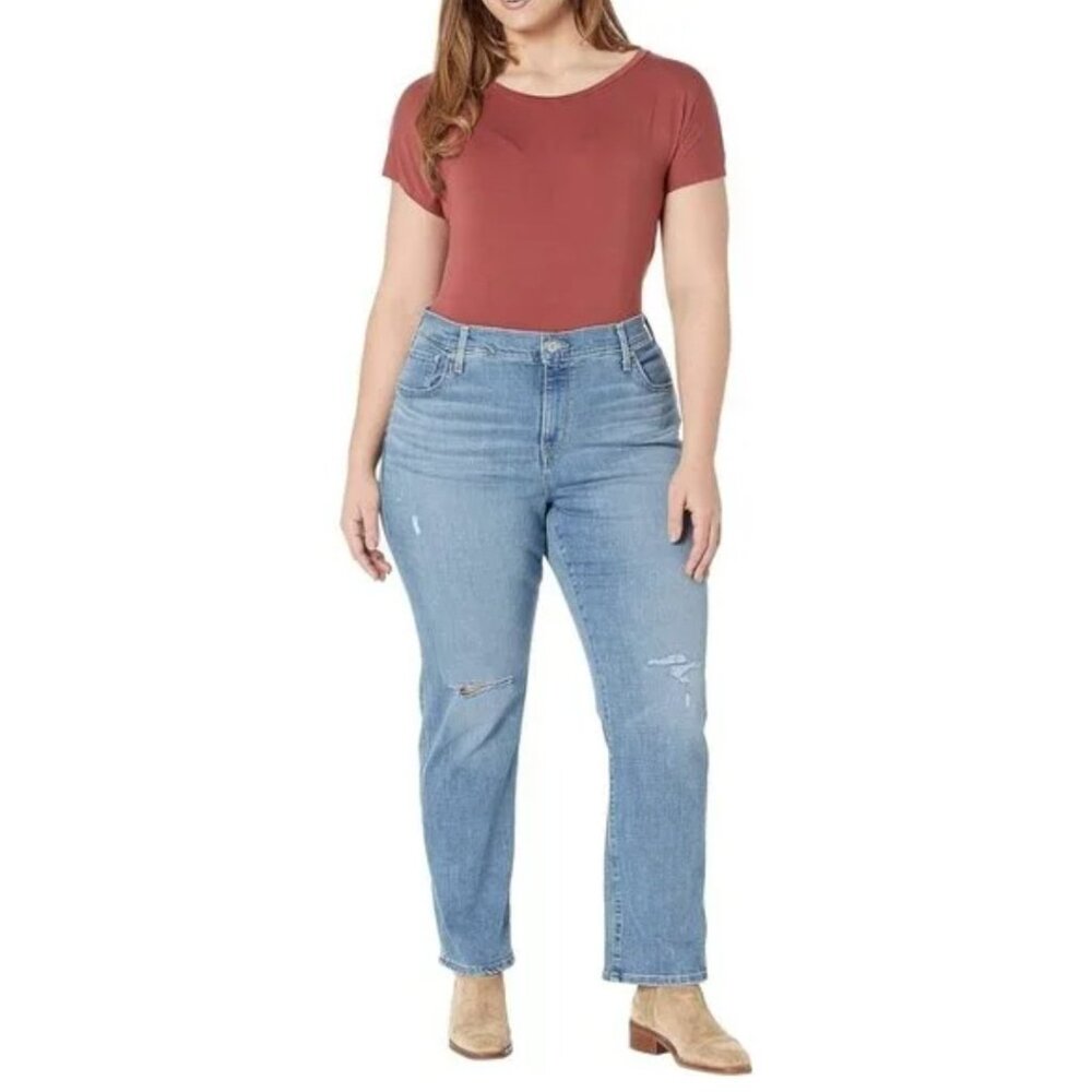 Levi's 724 Blue High Rise Slim Straight Leg Distressed Jeans Womens Plus Sz 20W